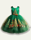 Christmas Tree Appliqué Tulle Party Dress - Mini Berni